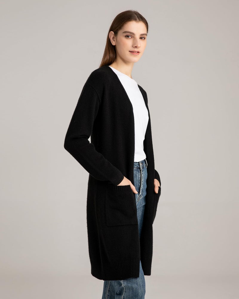 State Cashmere Women's 100% Pure Cashmere Open Front Long Cardigan, Black, Medium - Image 4